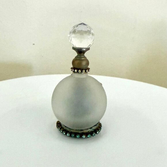 Belladonna Handmade Frosted Glass Floral Decor Bottle Crystal Top 3 Inch Vintage - Picture 9 of 10